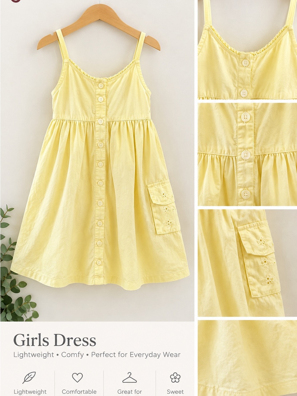 MonmalLisa Girls Yellow Button-Front Sun Dress, size 9 (runs small)